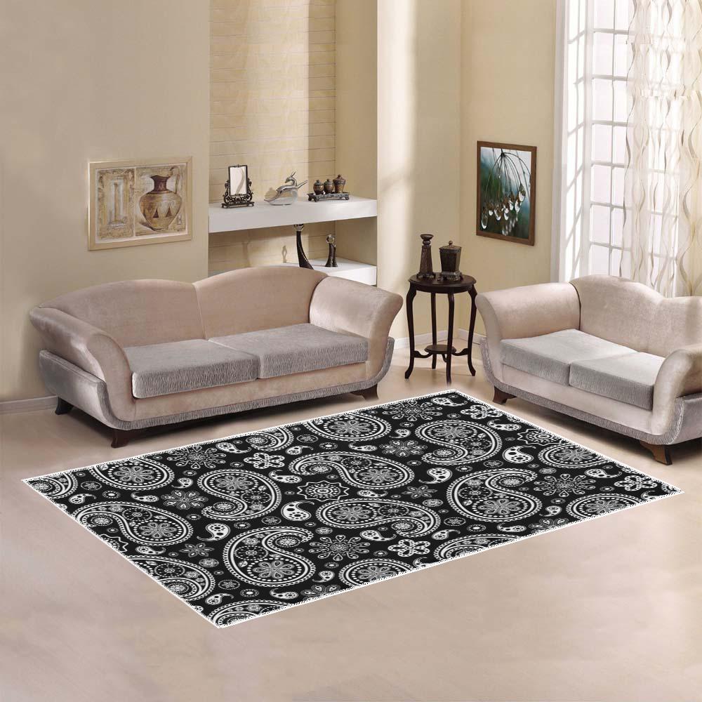 Black and White Paisley Area Rug