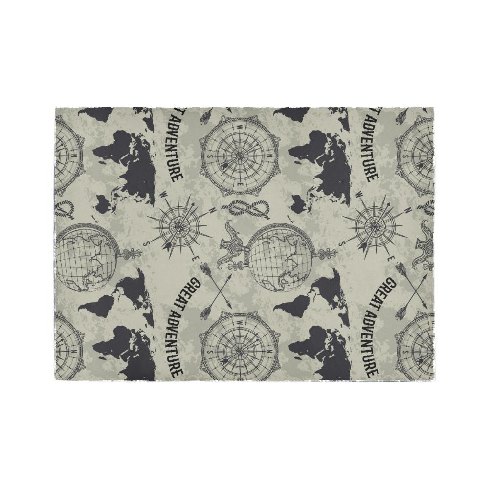 Vintage World Map Compass Area Rug