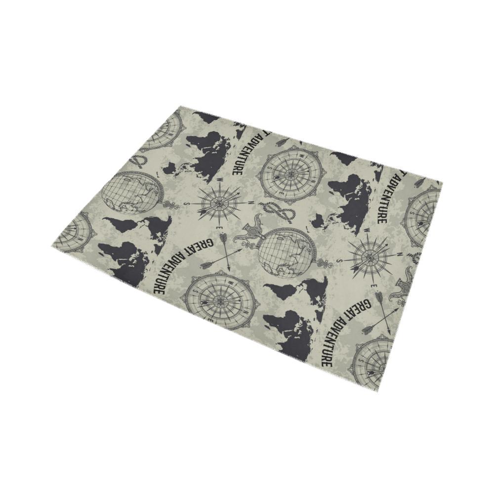 Vintage World Map Compass Area Rug