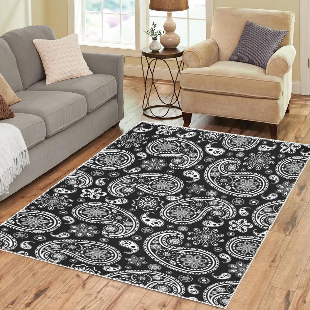 Black and White Paisley Area Rug
