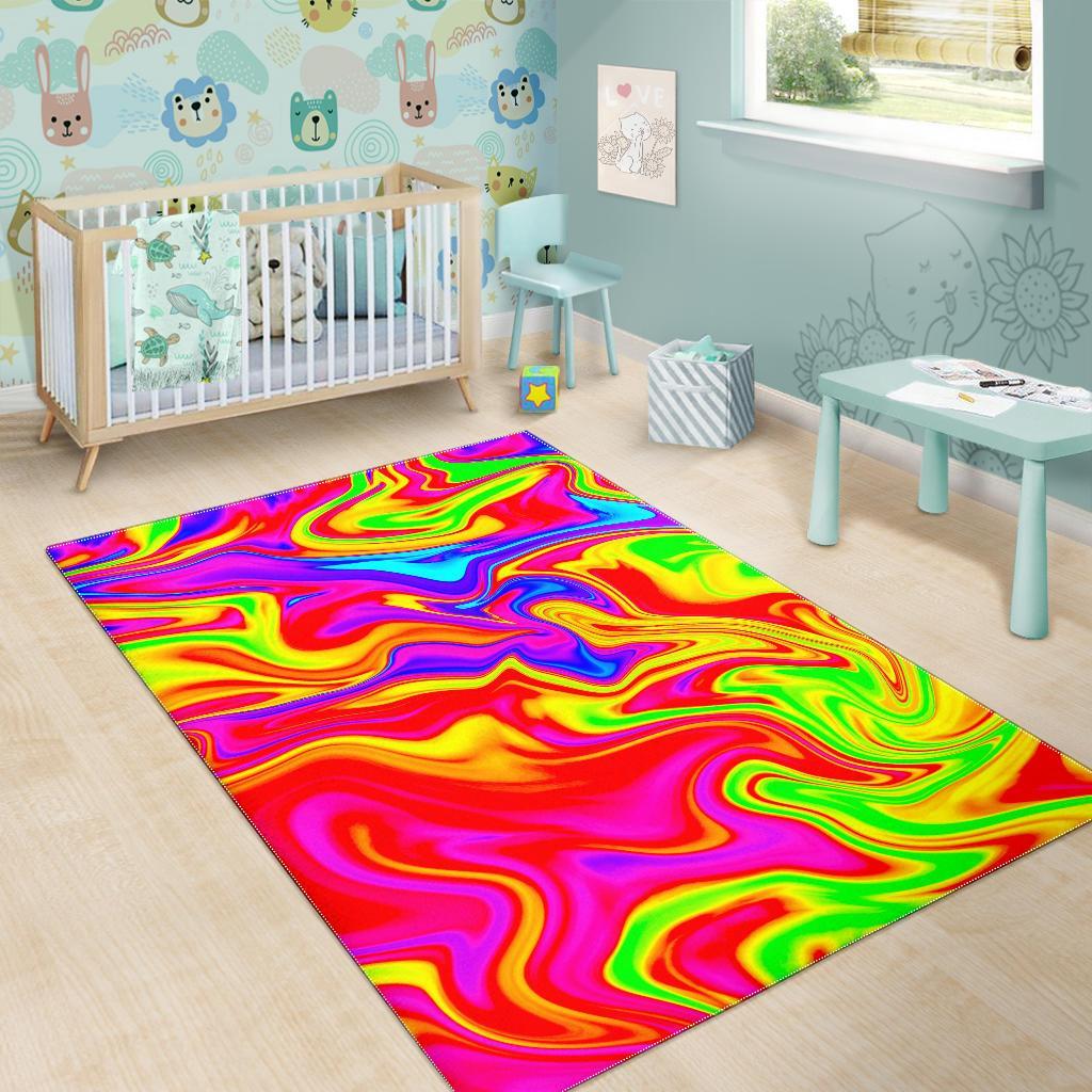 Abstract Colorful Liquid Trippy Print Area Rug
