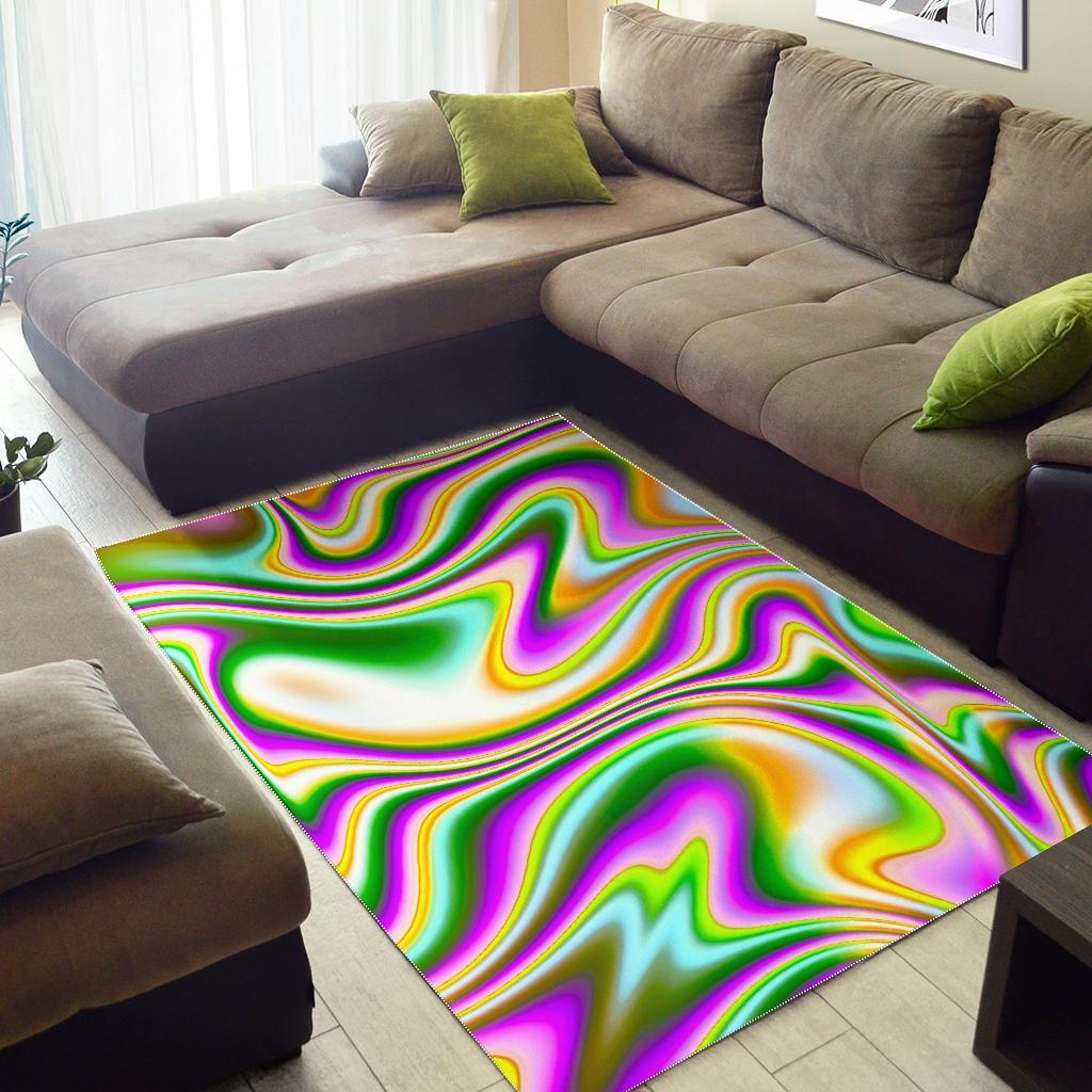 Abstract Holographic Liquid Trippy Print Area Rug