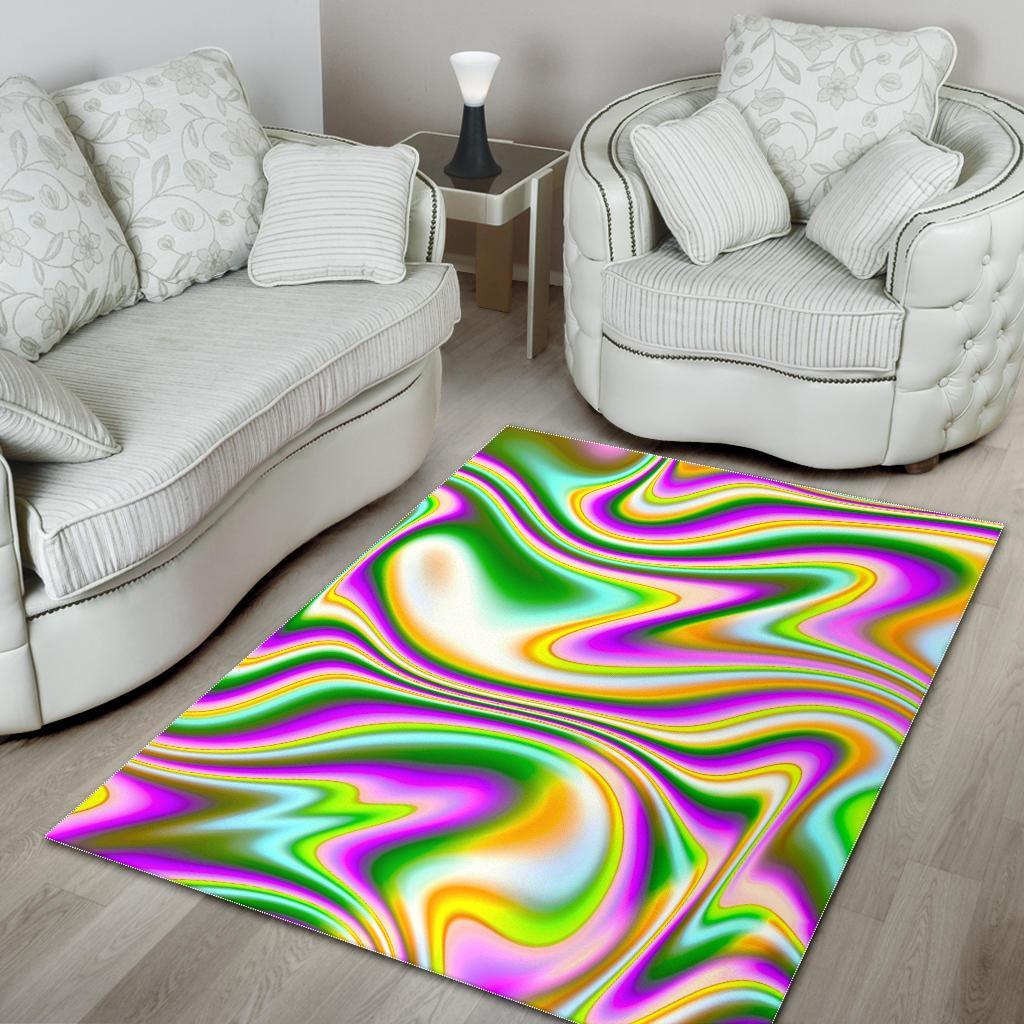 Abstract Holographic Liquid Trippy Print Area Rug