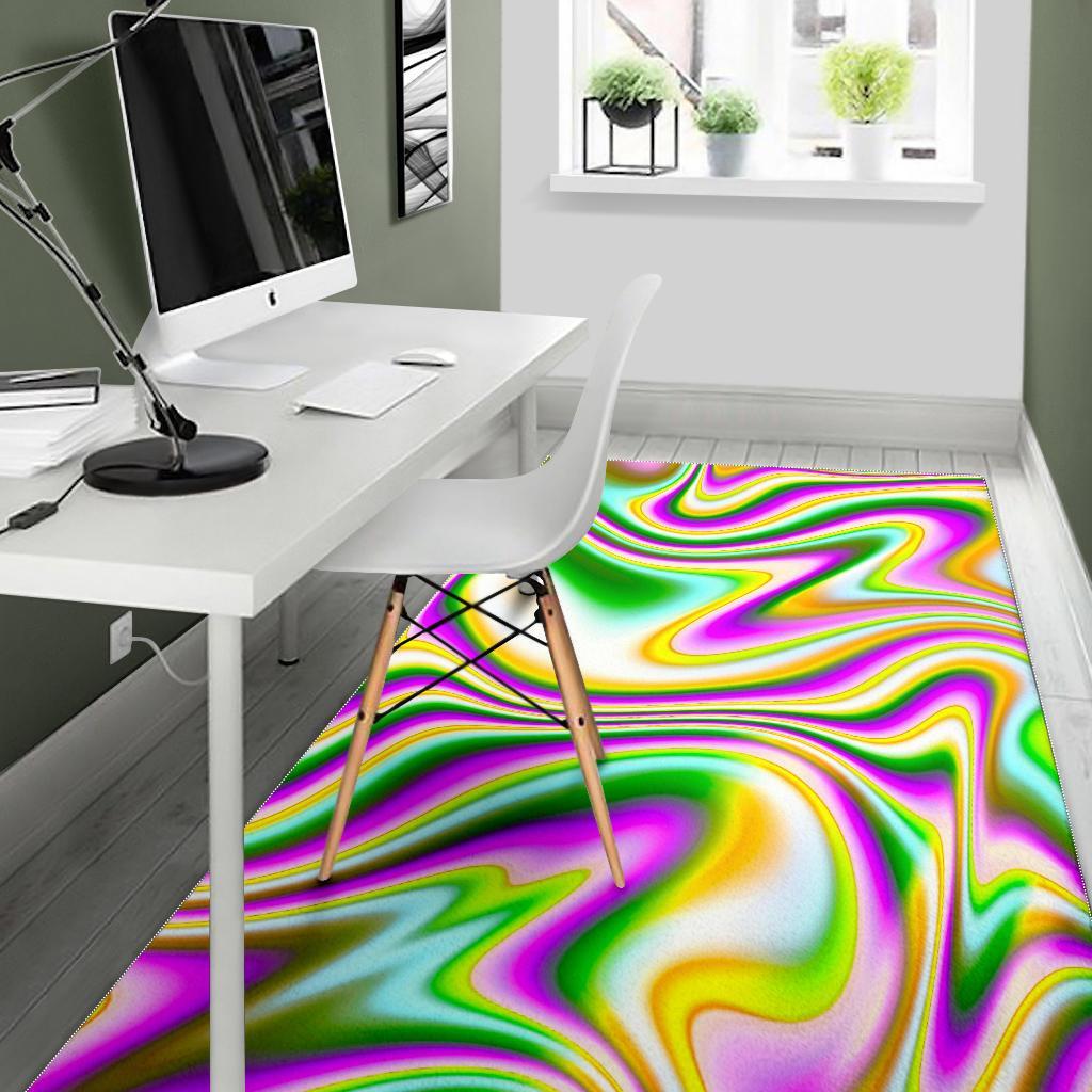 Abstract Holographic Liquid Trippy Print Area Rug
