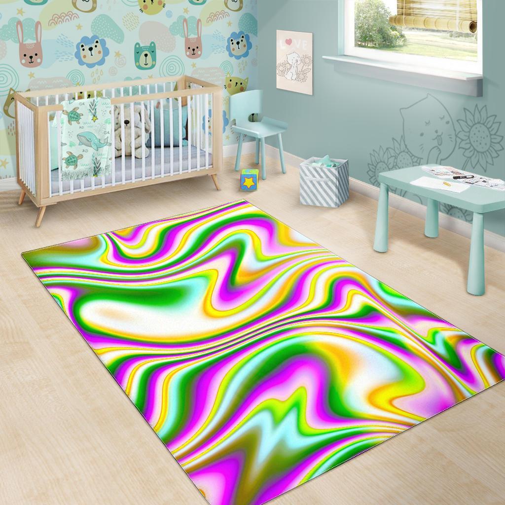 Abstract Holographic Liquid Trippy Print Area Rug