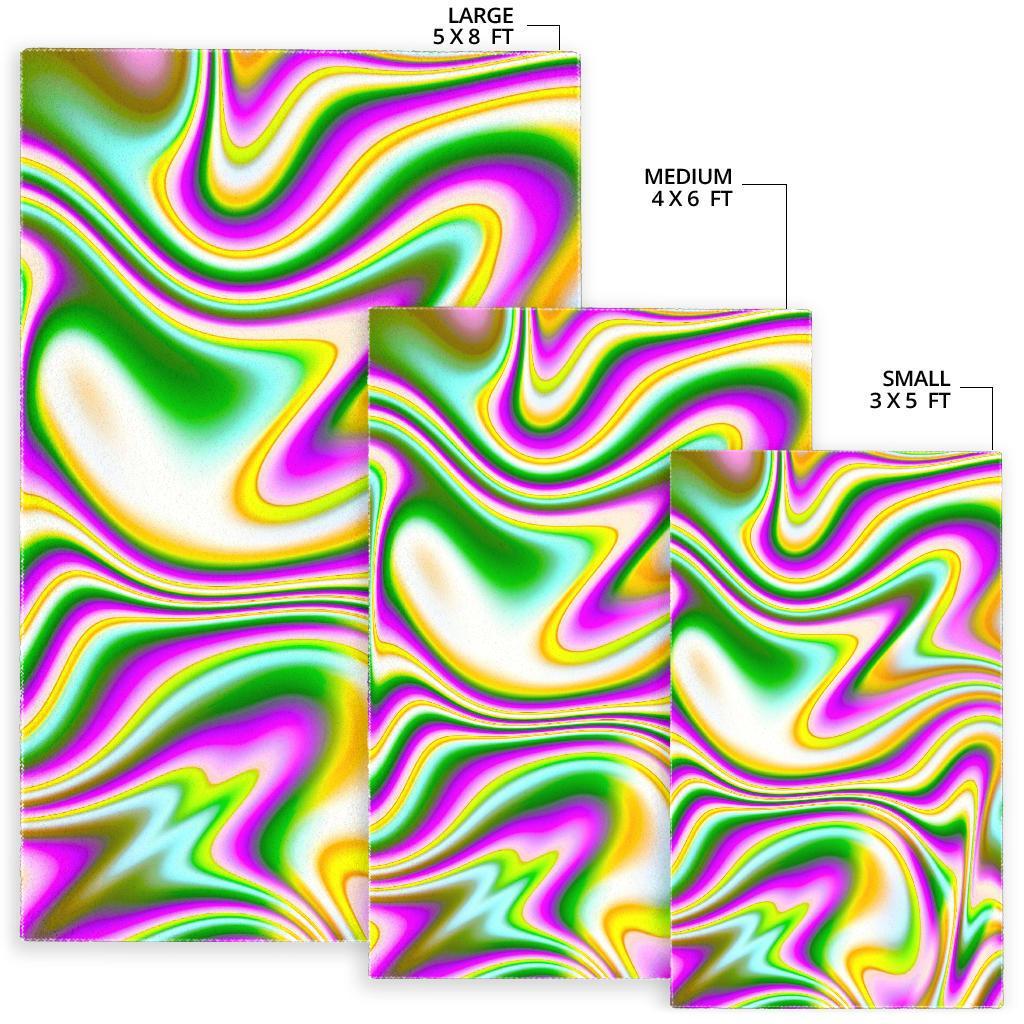 Abstract Holographic Liquid Trippy Print Area Rug