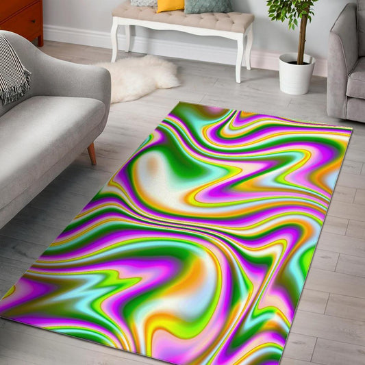 Abstract Holographic Liquid Trippy Print Area Rug