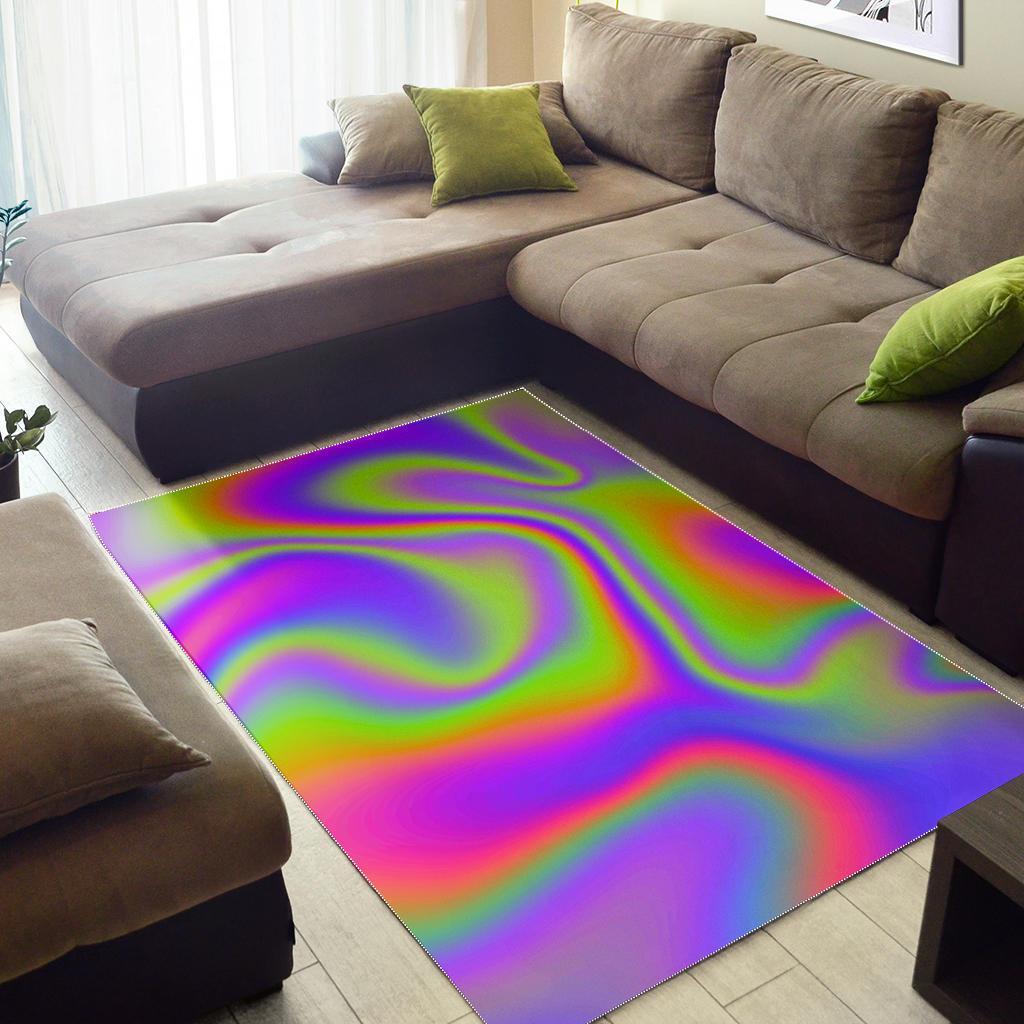 Abstract Holographic Trippy Print Area Rug