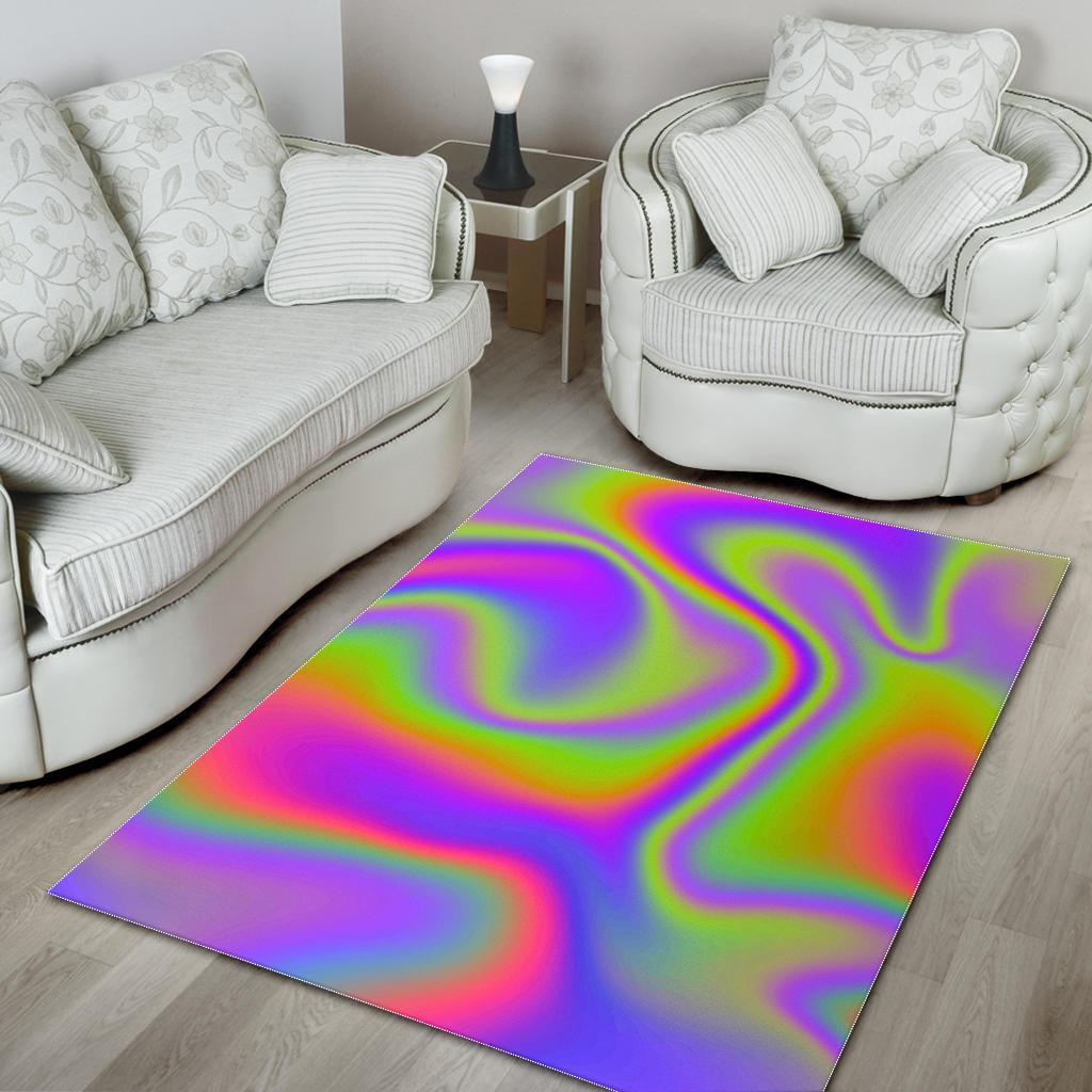 Abstract Holographic Trippy Print Area Rug