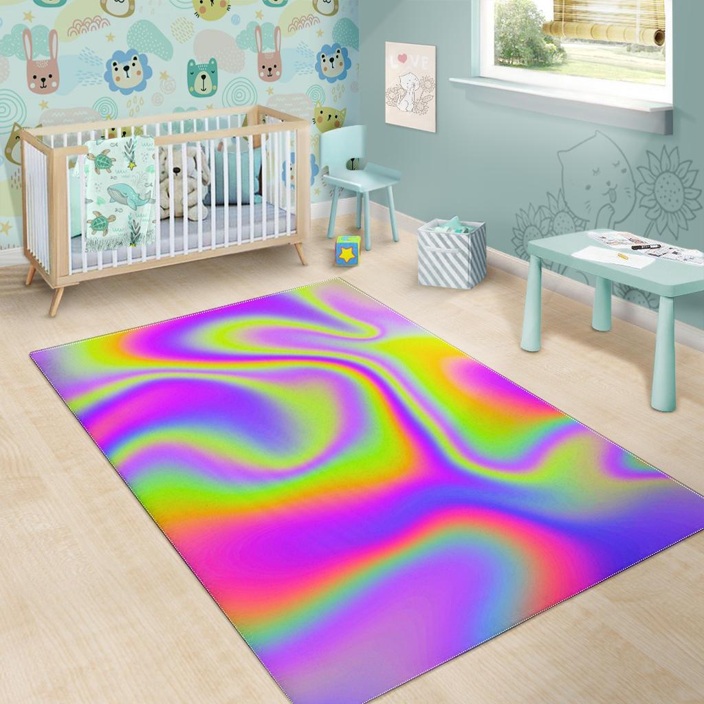 Abstract Holographic Trippy Print Area Rug
