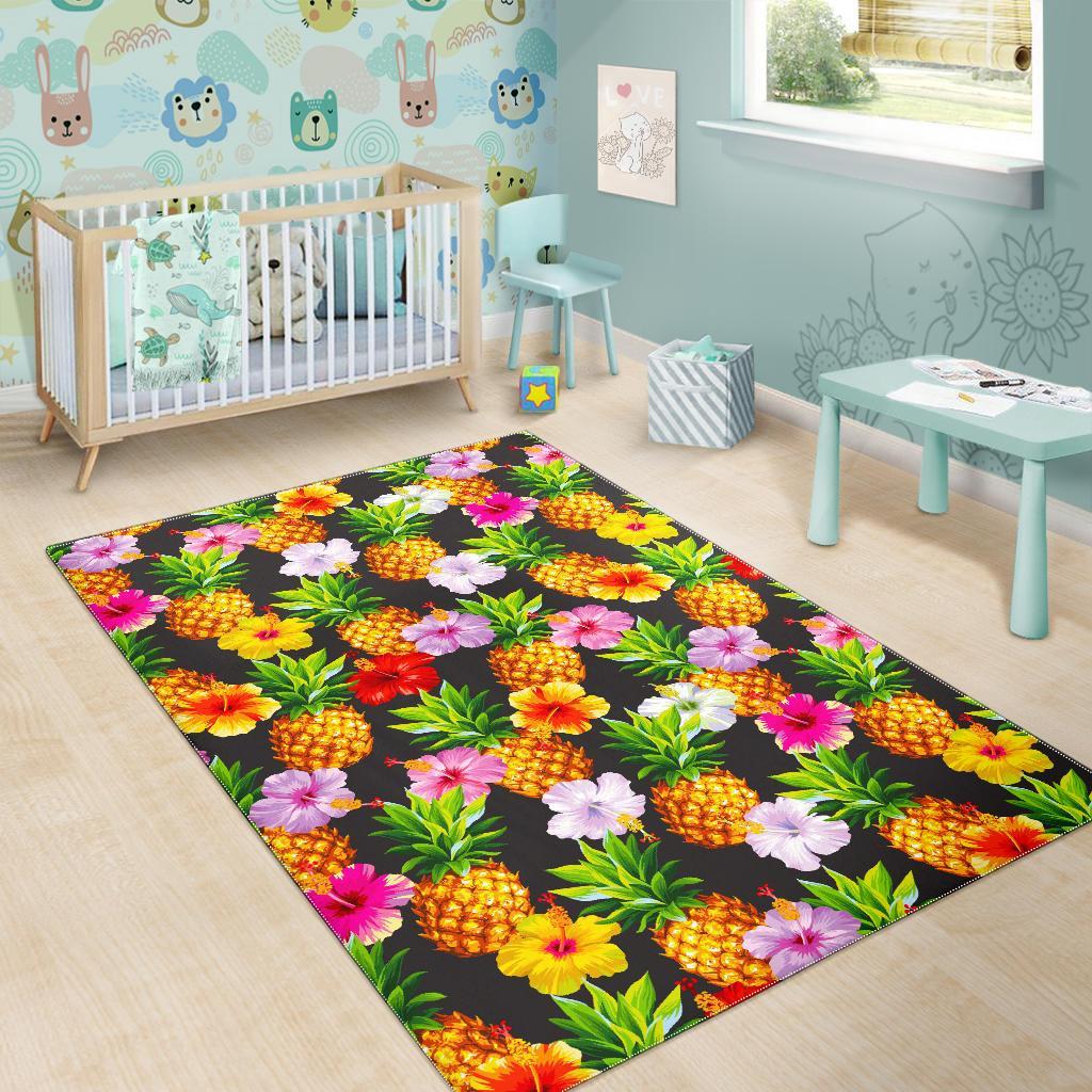 Aloha Hibiscus Pineapple Pattern Print Area Rug