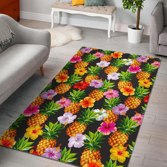 Aloha Hibiscus Pineapple Pattern Print Area Rug