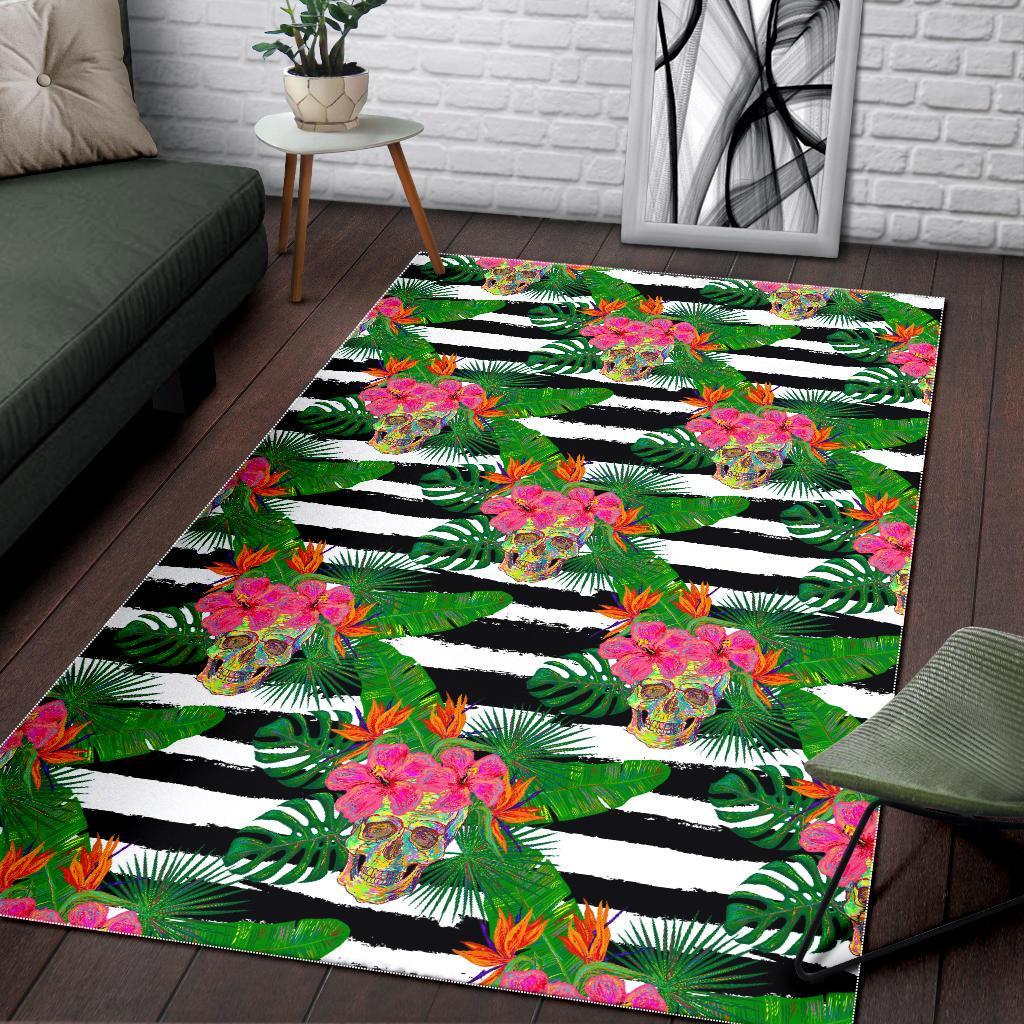 Aloha Skull Striped Pattern Print Area Rug