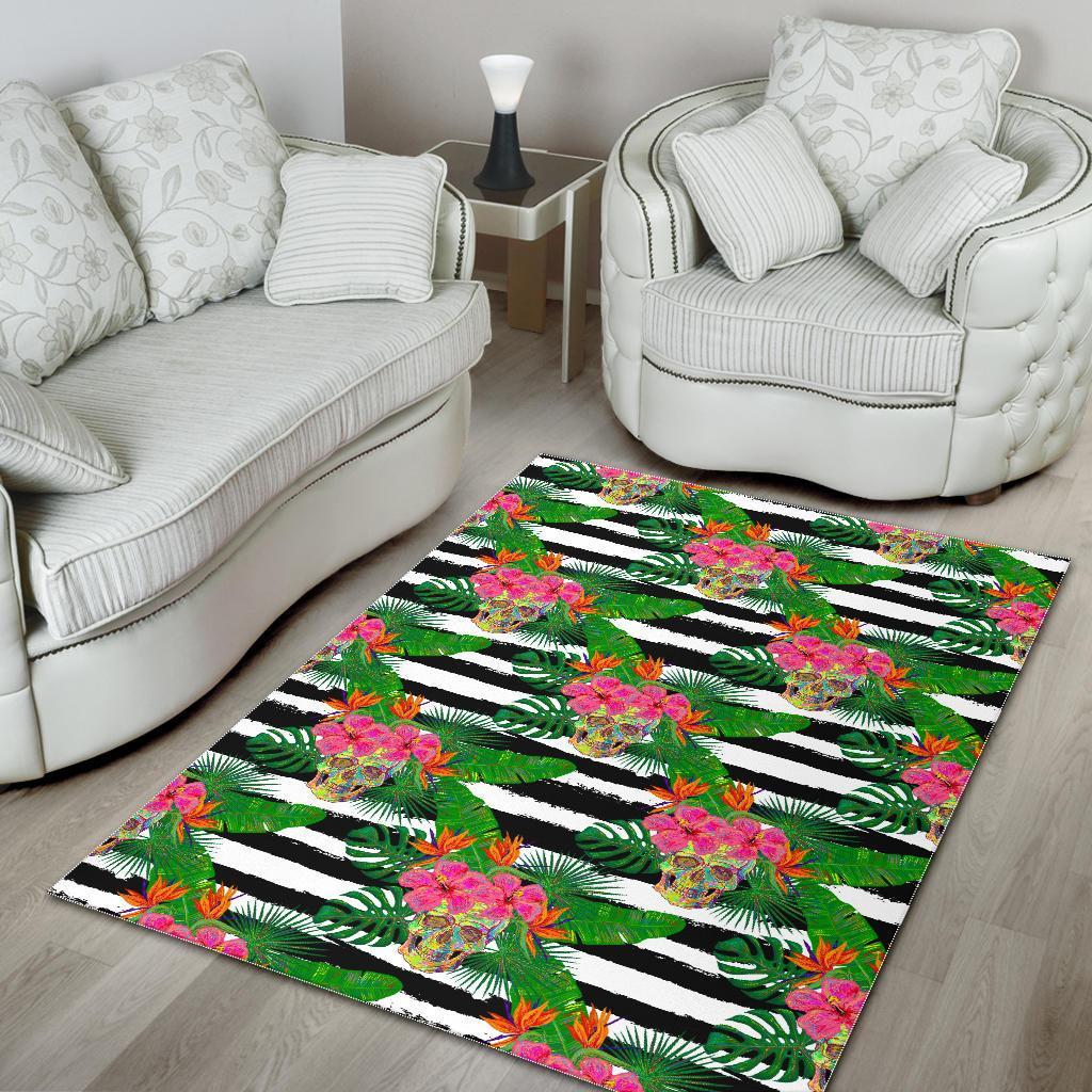 Aloha Skull Striped Pattern Print Area Rug