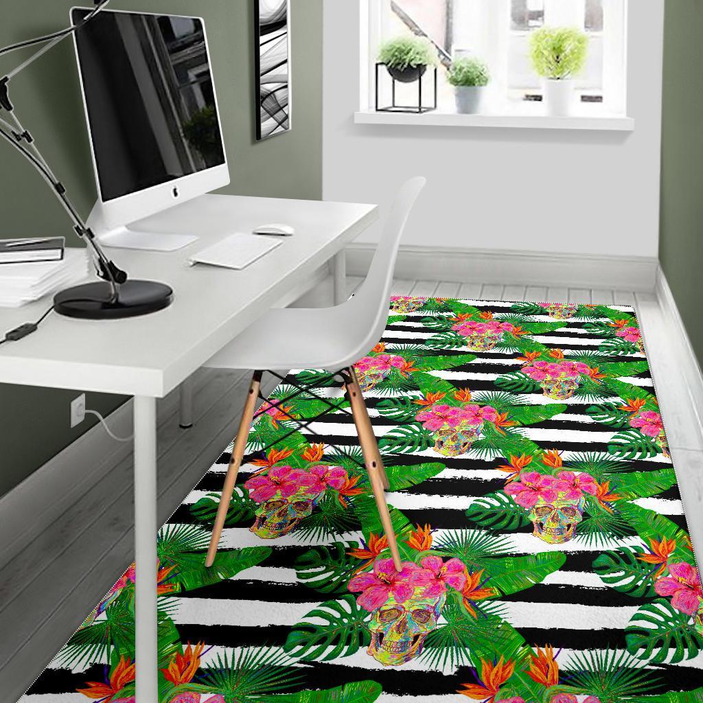 Aloha Skull Striped Pattern Print Area Rug