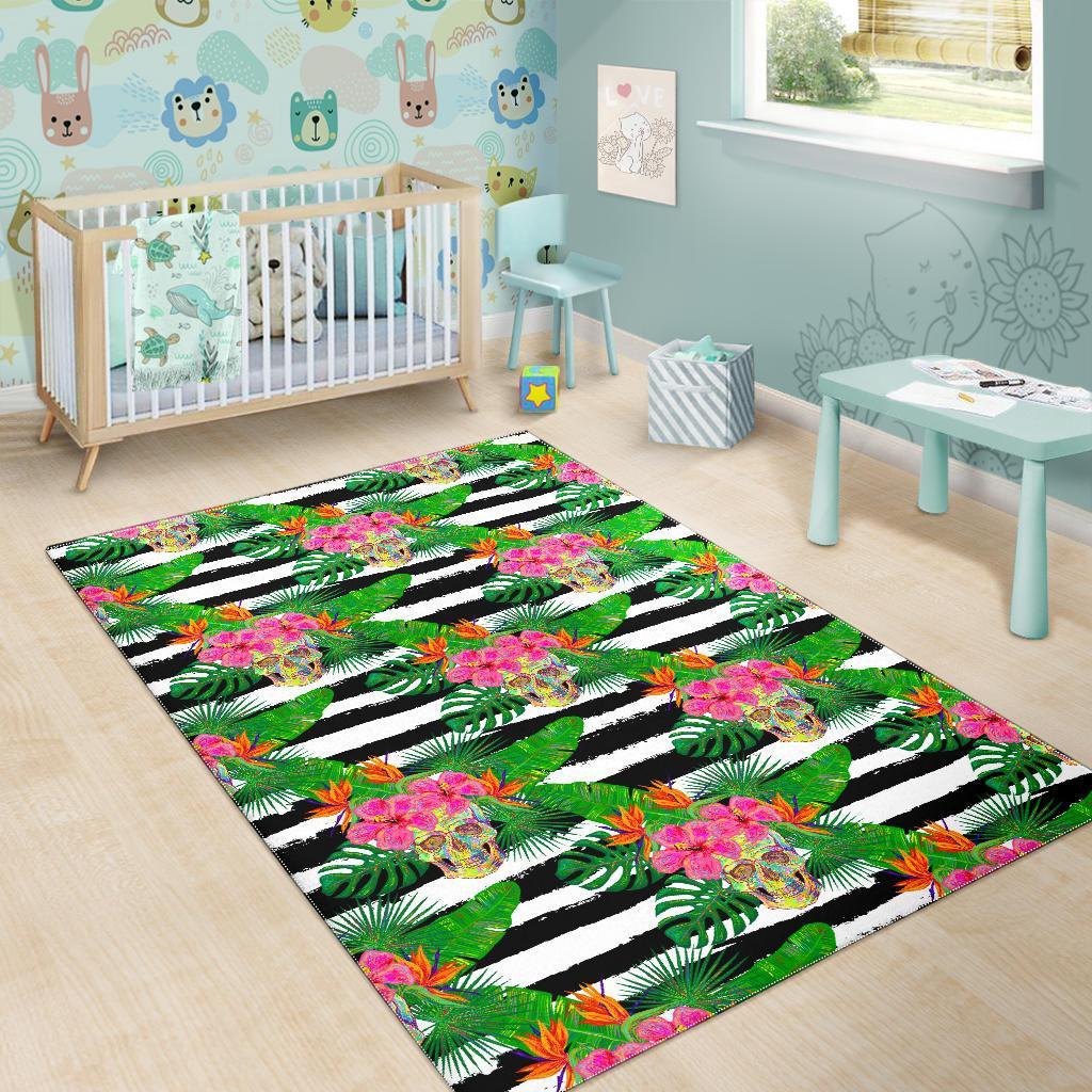 Aloha Skull Striped Pattern Print Area Rug