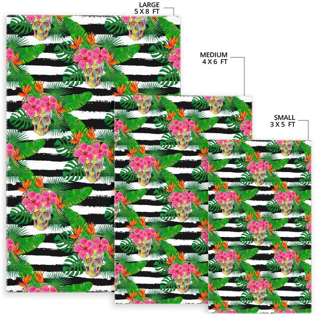 Aloha Skull Striped Pattern Print Area Rug