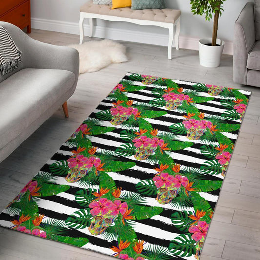 Aloha Skull Striped Pattern Print Area Rug