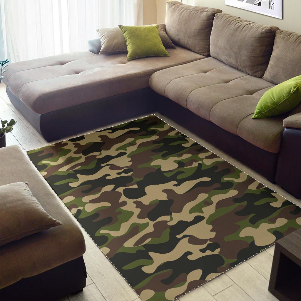 Army Green Camouflage Print Area Rug