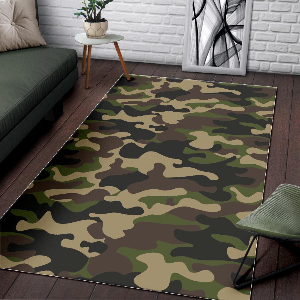 Army Green Camouflage Print Area Rug