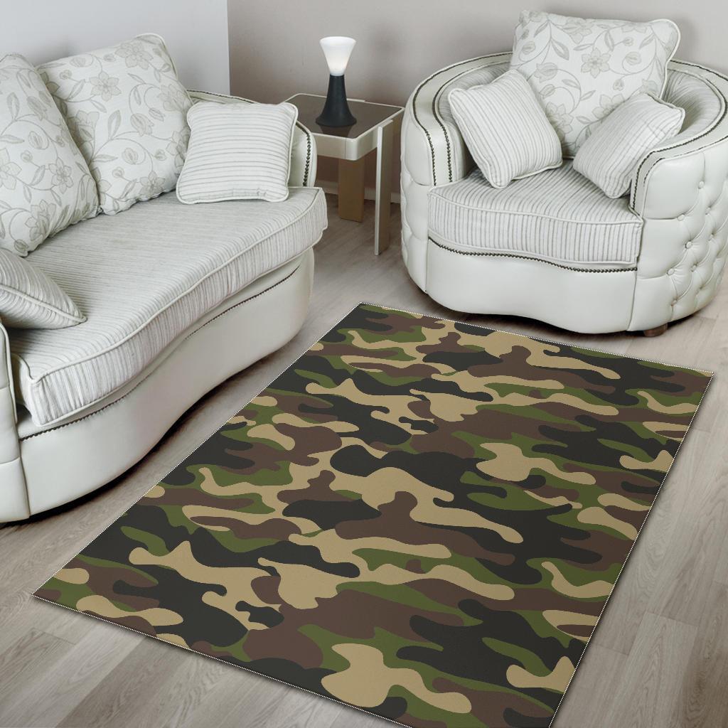 Army Green Camouflage Print Area Rug