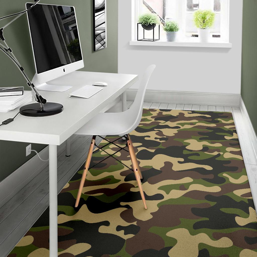Army Green Camouflage Print Area Rug