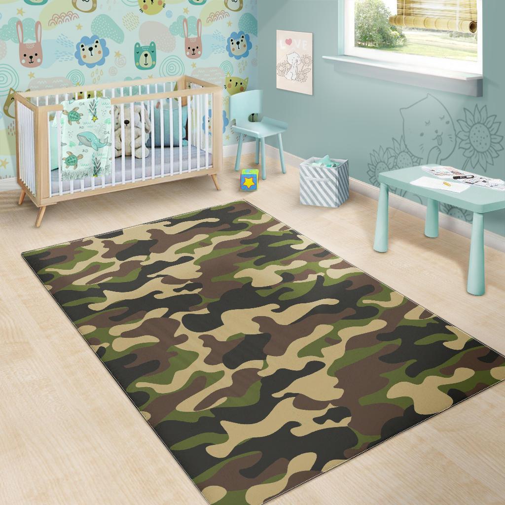 Army Green Camouflage Print Area Rug