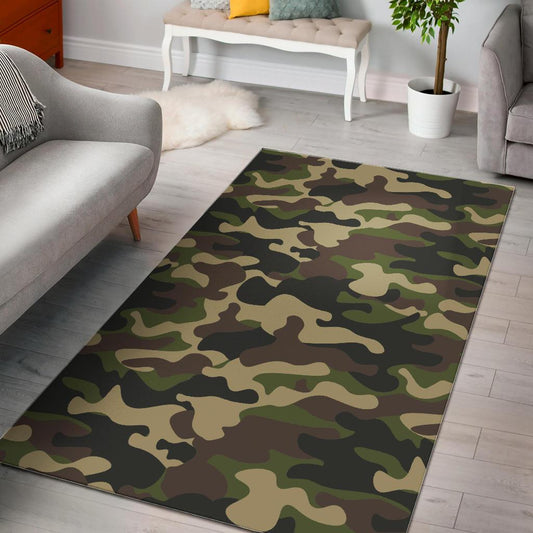 Army Green Camouflage Print Area Rug