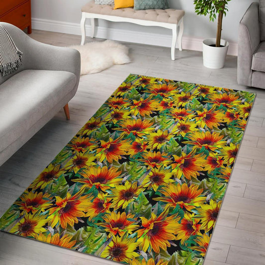 Autumn Sunflower Pattern Print Area Rug