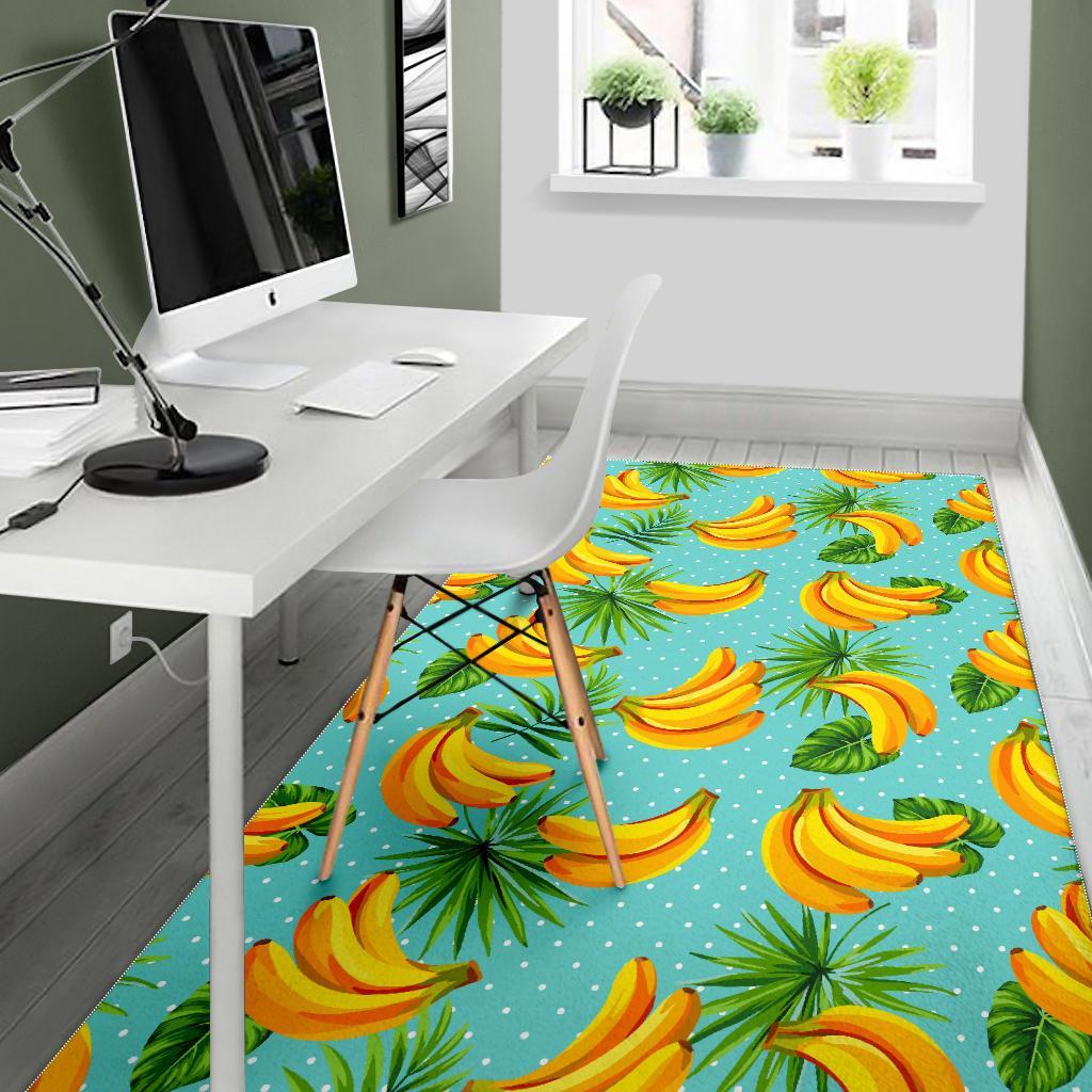 Banana Palm Leaf Pattern Print Area Rug