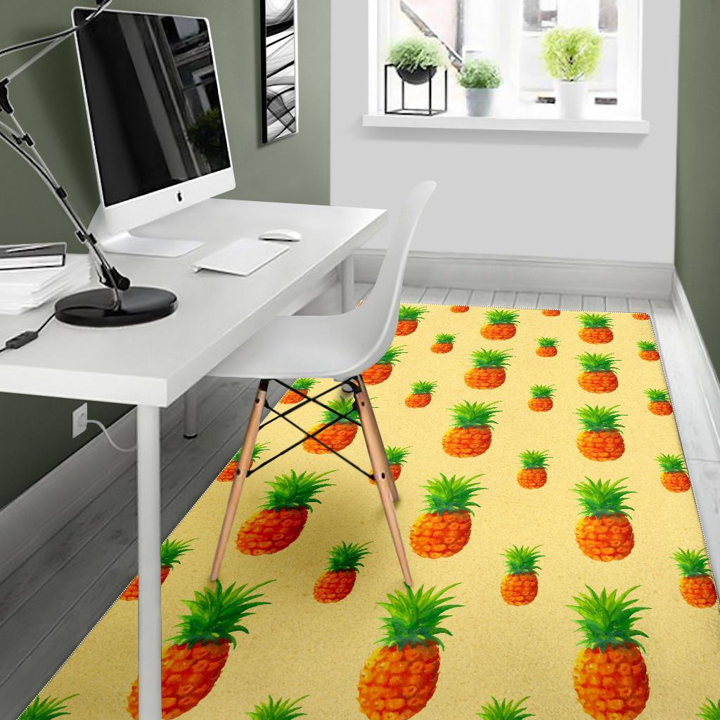 Beige Watercolor Pineapple Pattern Print Area Rug