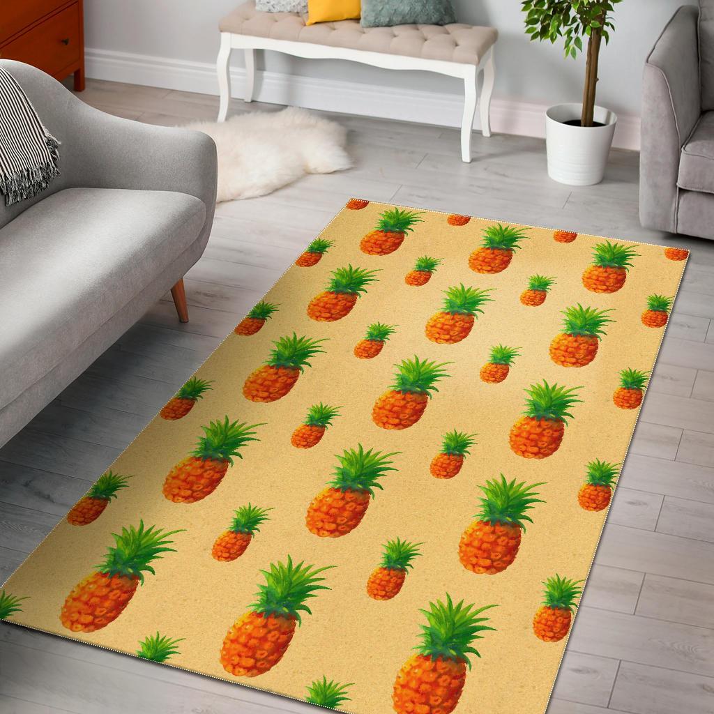 Beige Watercolor Pineapple Pattern Print Area Rug