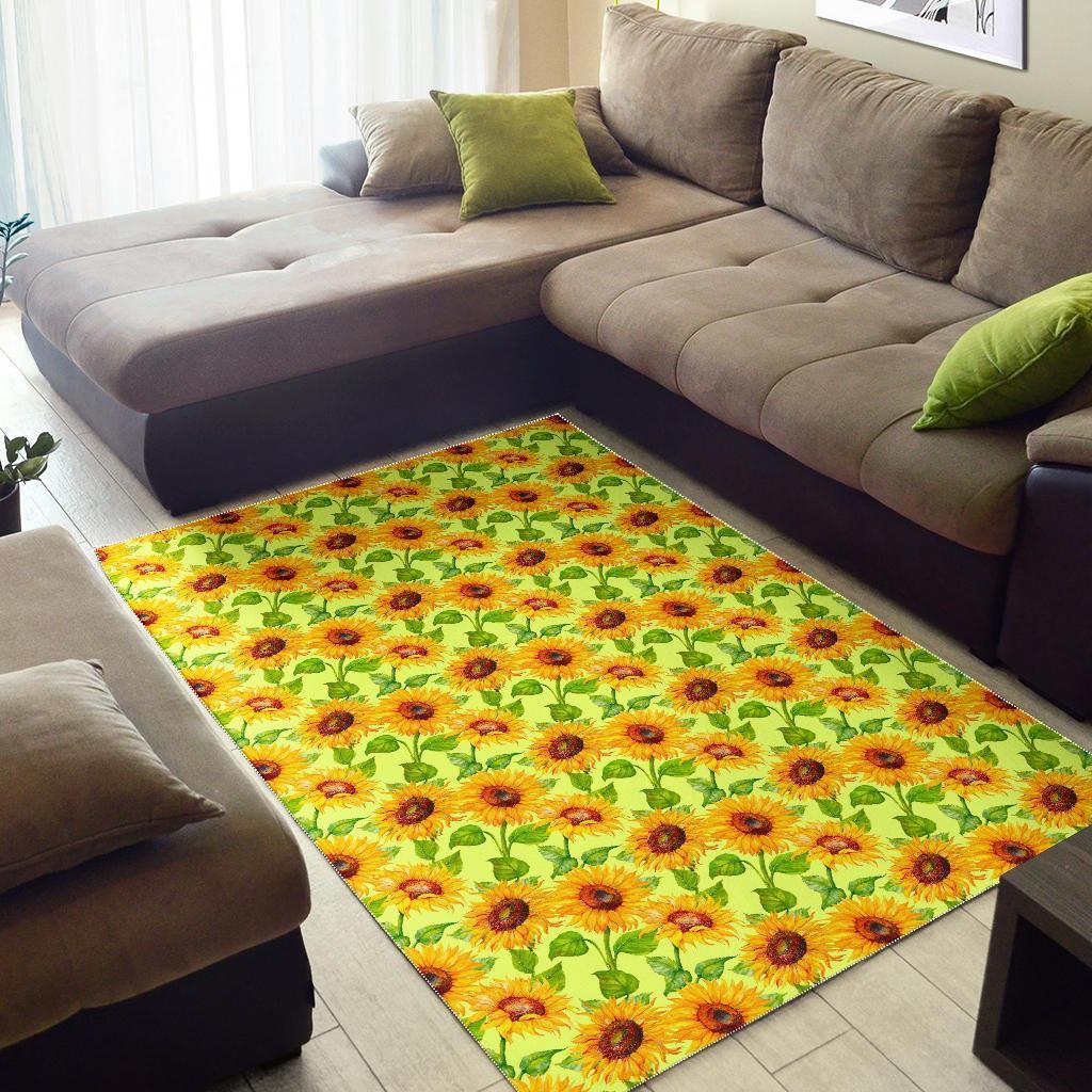 Beige Watercolor Sunflower Pattern Print Area Rug