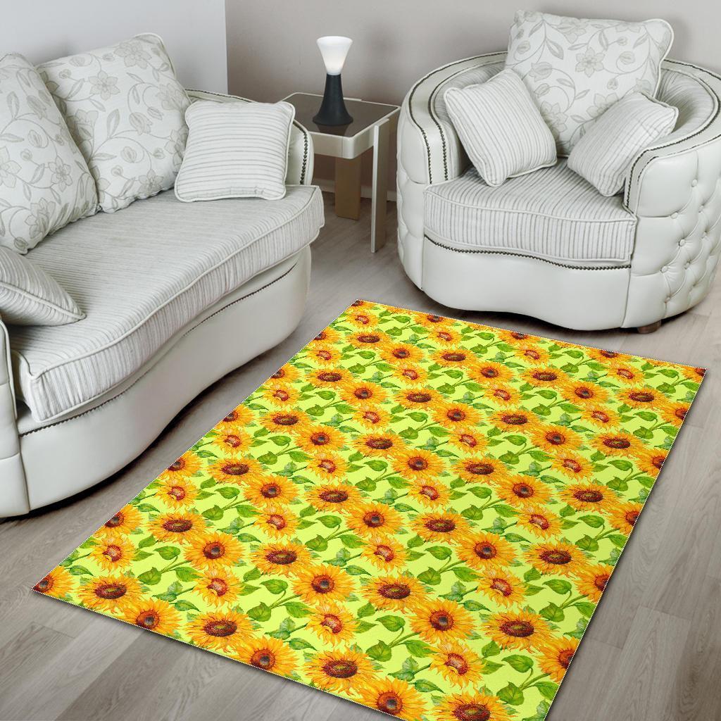Beige Watercolor Sunflower Pattern Print Area Rug