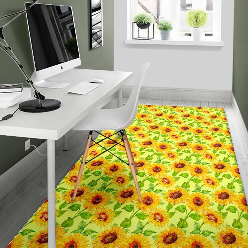Beige Watercolor Sunflower Pattern Print Area Rug