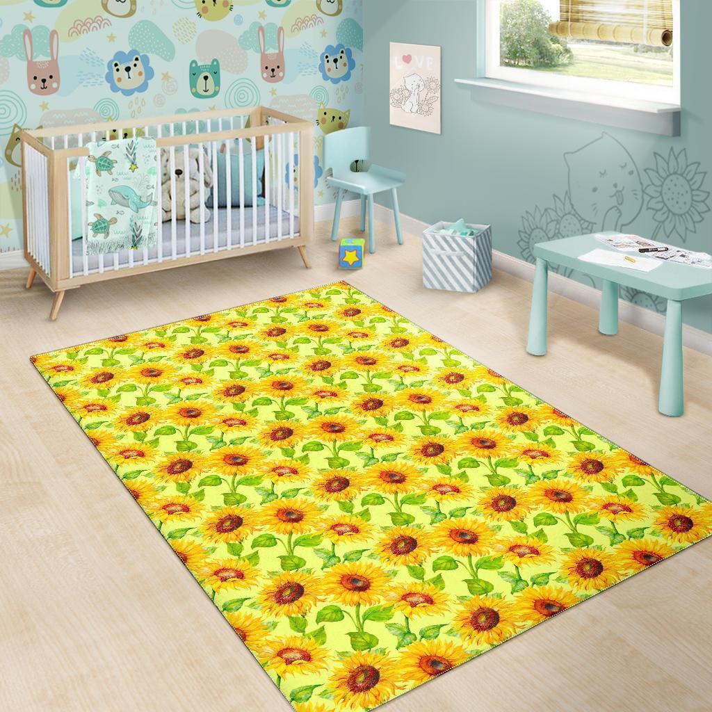 Beige Watercolor Sunflower Pattern Print Area Rug