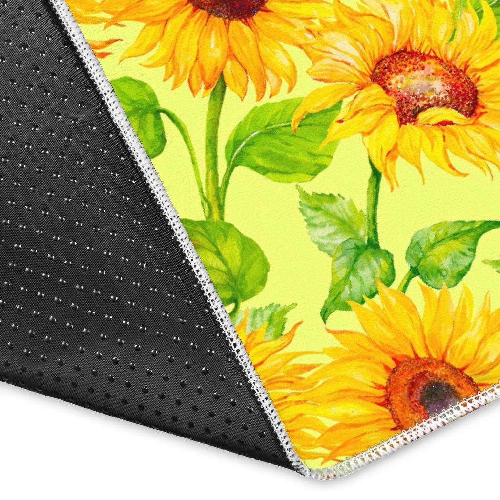 Beige Watercolor Sunflower Pattern Print Area Rug