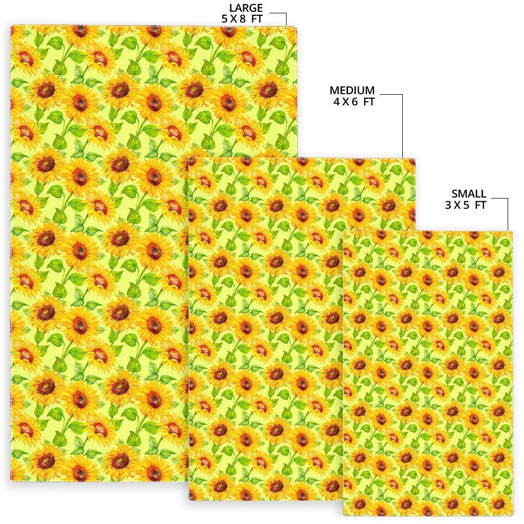 Beige Watercolor Sunflower Pattern Print Area Rug
