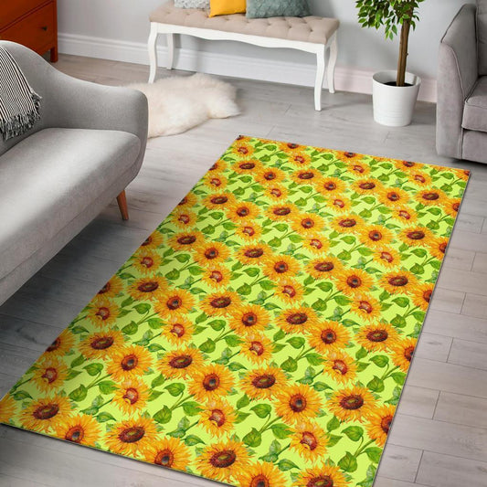 Beige Watercolor Sunflower Pattern Print Area Rug