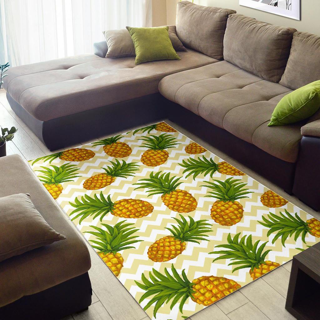 Beige Zig Zag Pineapple Pattern Print Area Rug