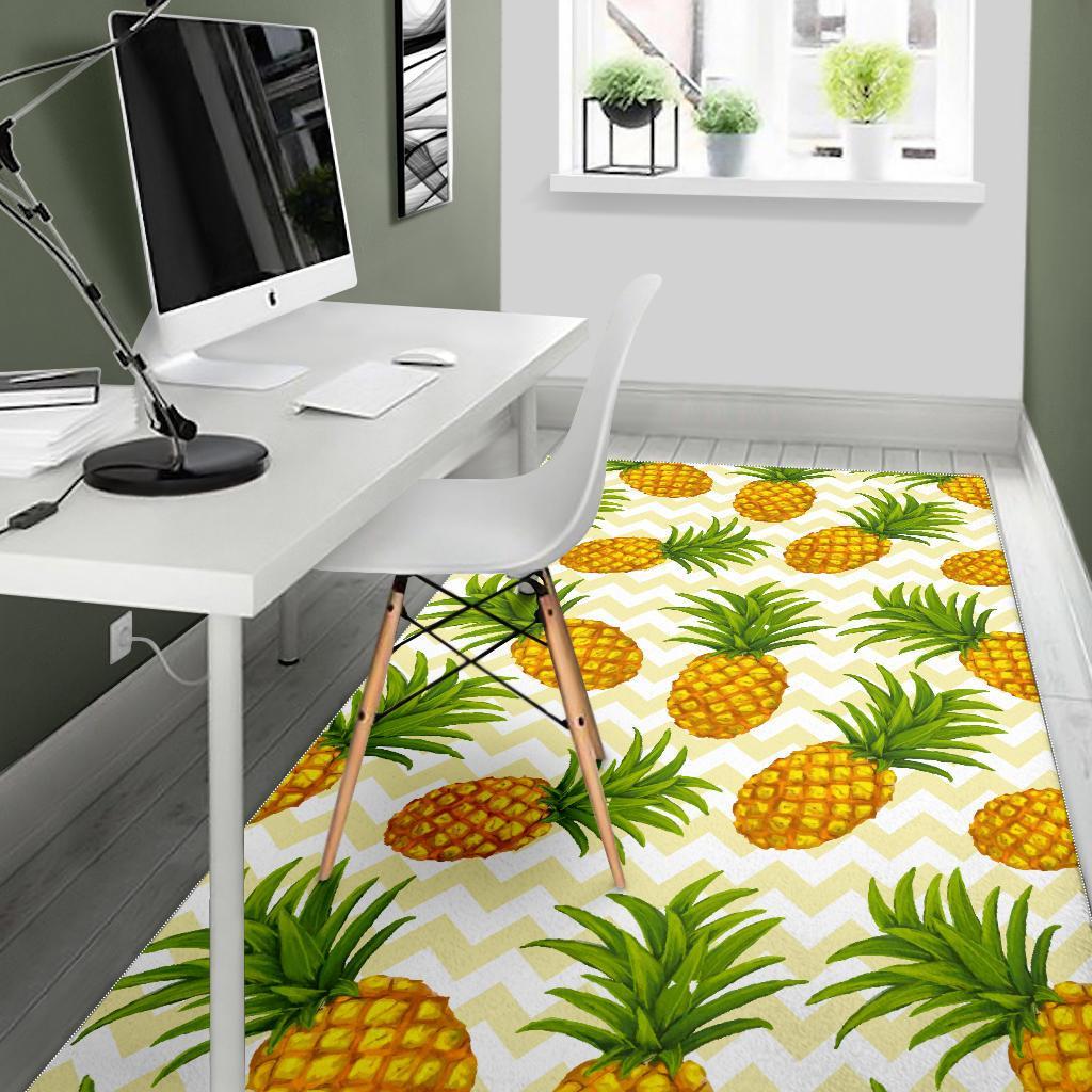 Beige Zig Zag Pineapple Pattern Print Area Rug
