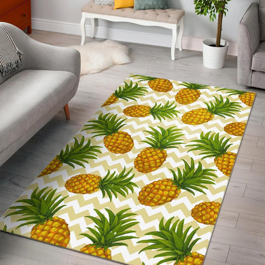 Beige Zig Zag Pineapple Pattern Print Area Rug