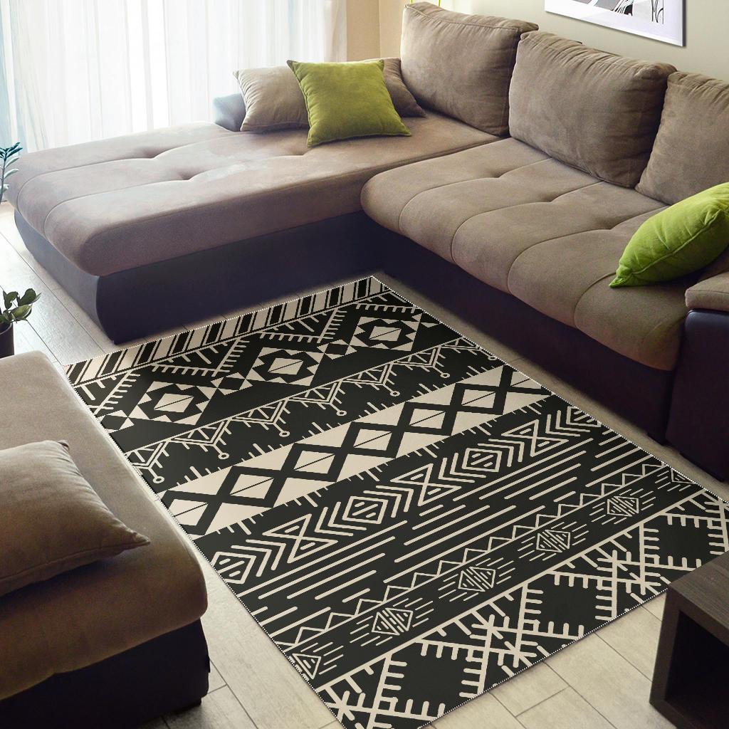 Black And Beige Aztec Pattern Print Area Rug