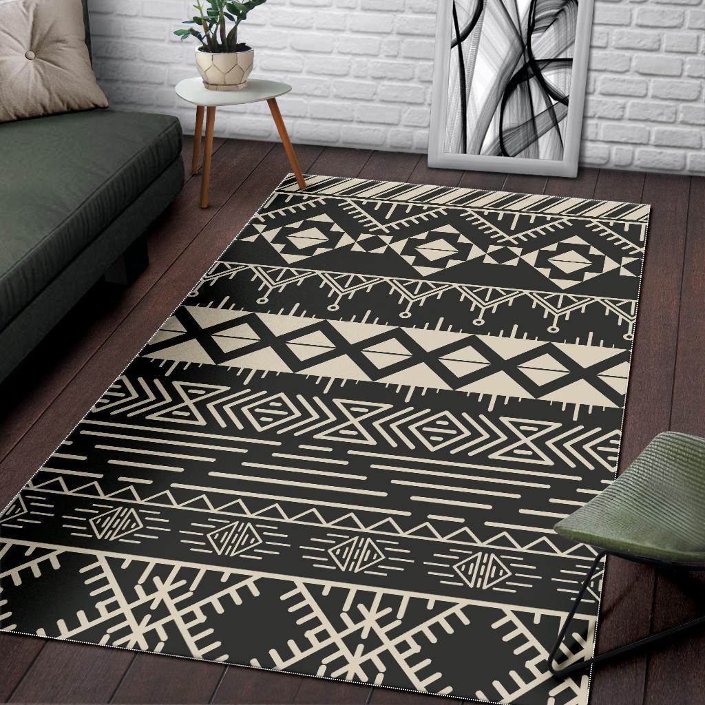 Black And Beige Aztec Pattern Print Area Rug
