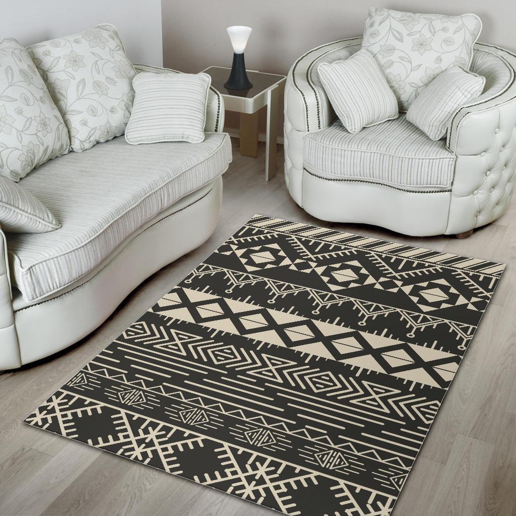 Black And Beige Aztec Pattern Print Area Rug