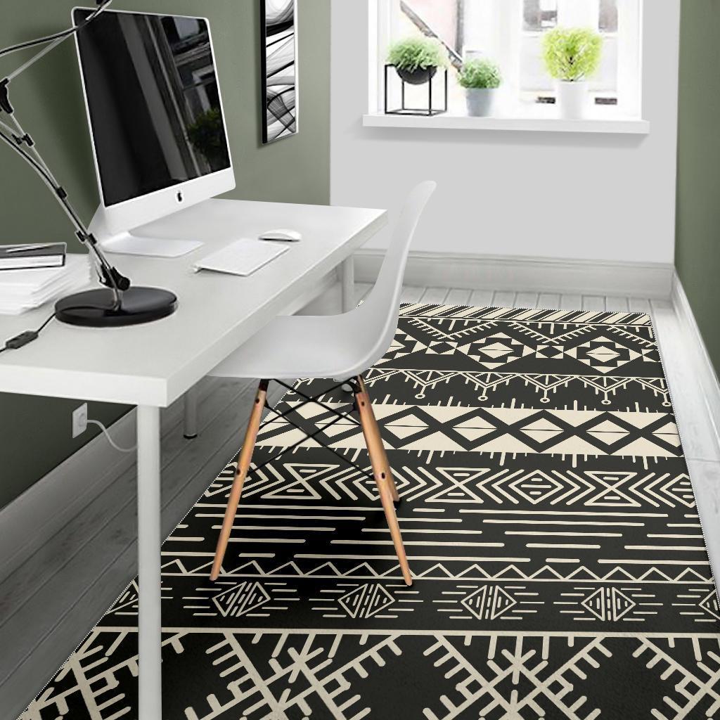 Black And Beige Aztec Pattern Print Area Rug
