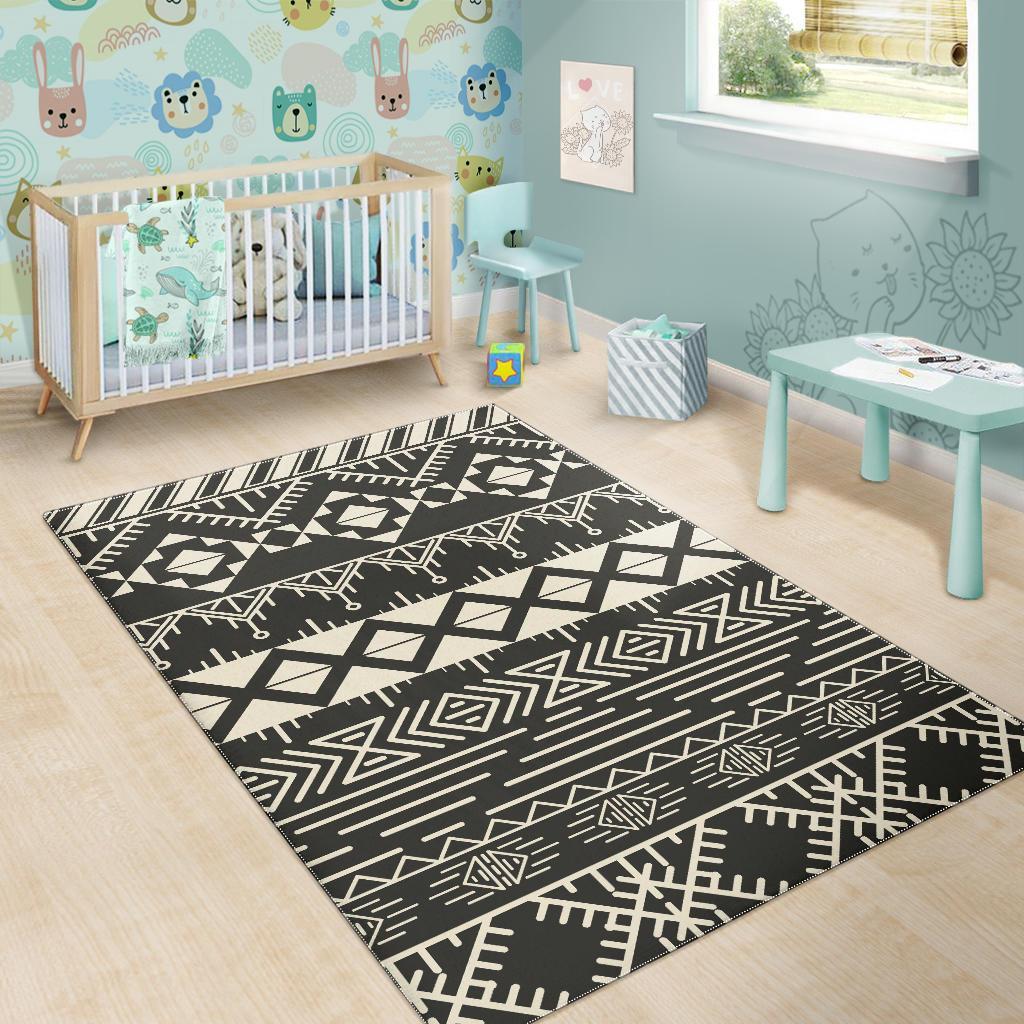 Black And Beige Aztec Pattern Print Area Rug
