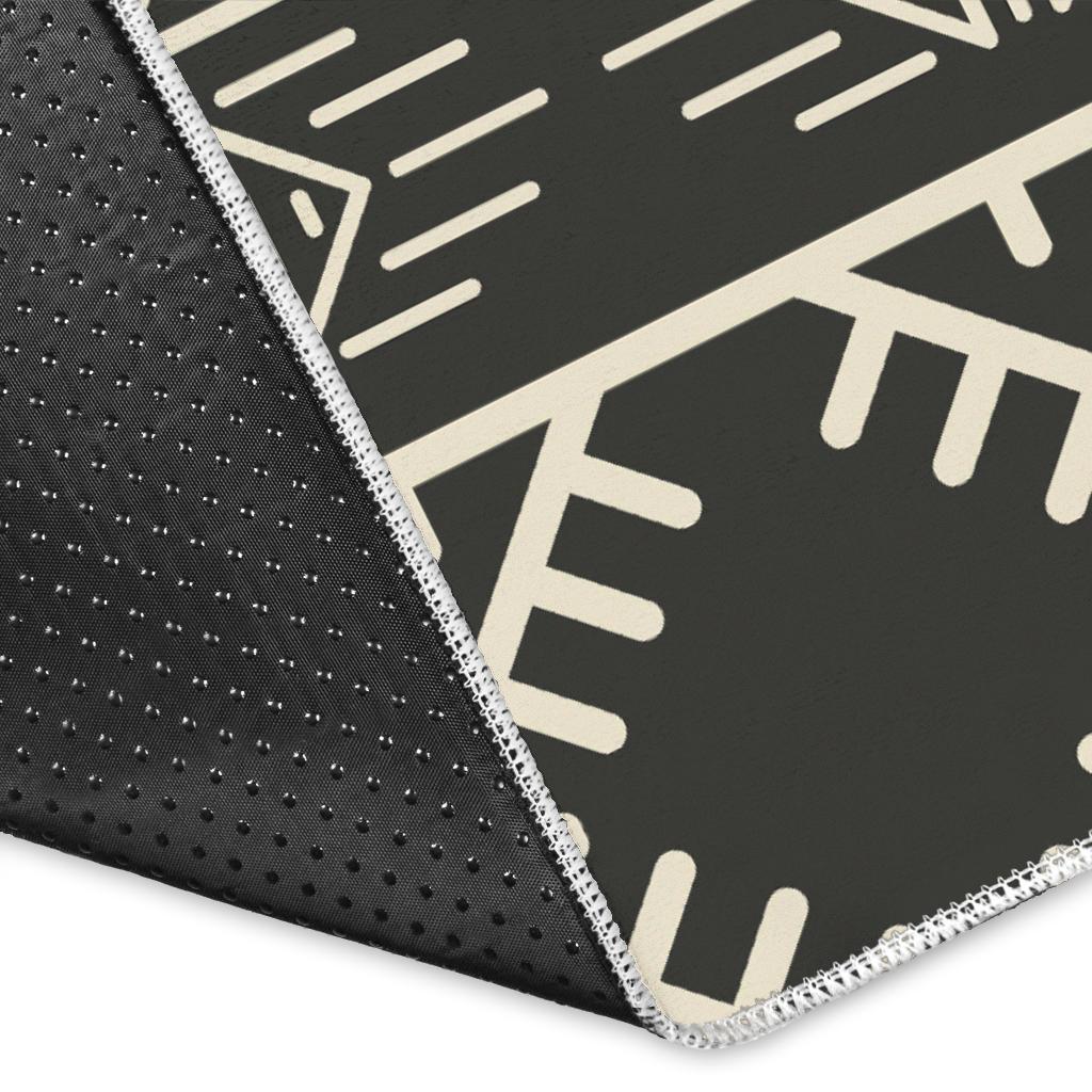 Black And Beige Aztec Pattern Print Area Rug