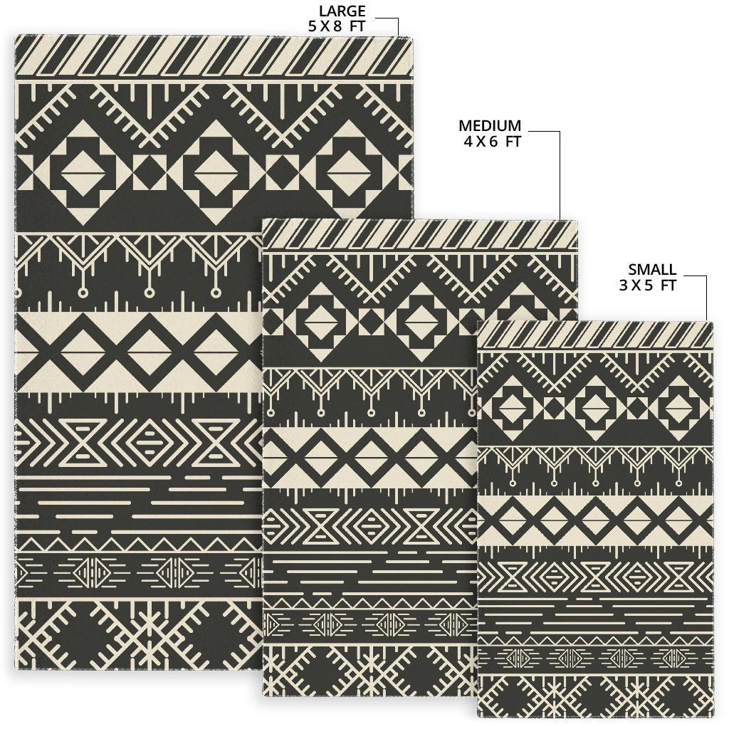 Black And Beige Aztec Pattern Print Area Rug