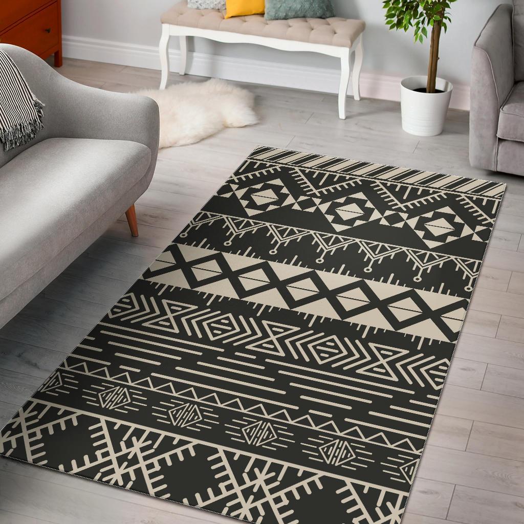 Black And Beige Aztec Pattern Print Area Rug